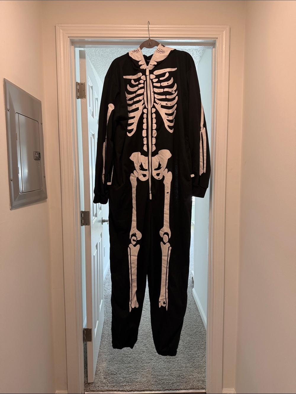 Black Skeleton Onesie Jumpsuit with Hood - Men